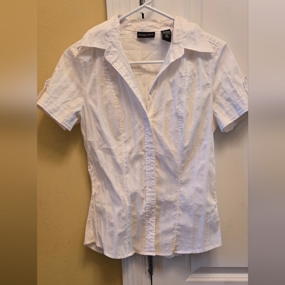 New York & Company White Cuffed Sleeve Button Down Blouse - Picture 1 of 4